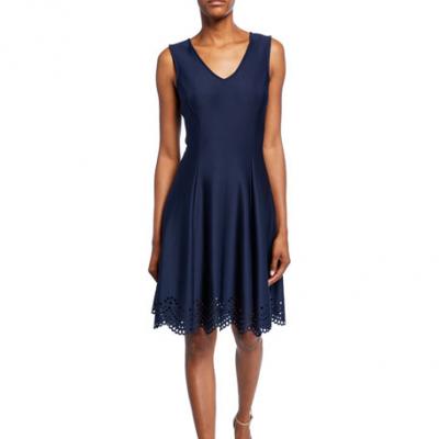 Donna Ricco Laser-Cut Fit-&-Flare Scuba Dress