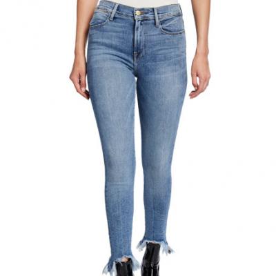 FRAME Le High Skinny Shredded-Hem Jeans