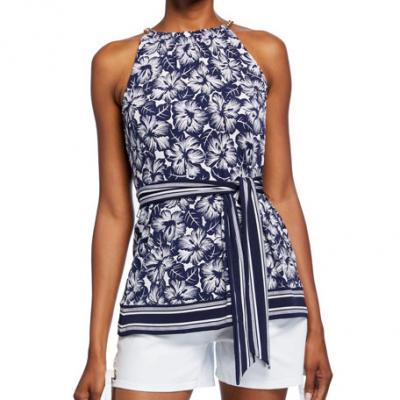MICHAEL Michael Kors Floral Chain Border Halter Top