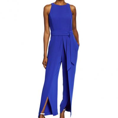 Tahari ASL Split-Leg Crepe Sleeveless Jumpsuit