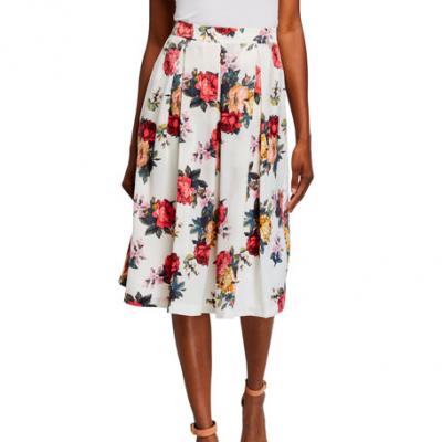 Tahari ASL Floral Pleated Midi Skirt