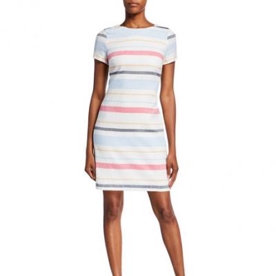 Karl Lagerfeld Paris Striped Short-Sleeve Sheath Dress