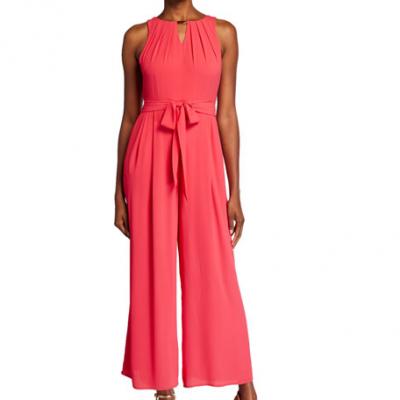 Donna Ricco Pleated Necklace Wide Leg Jumpsuit