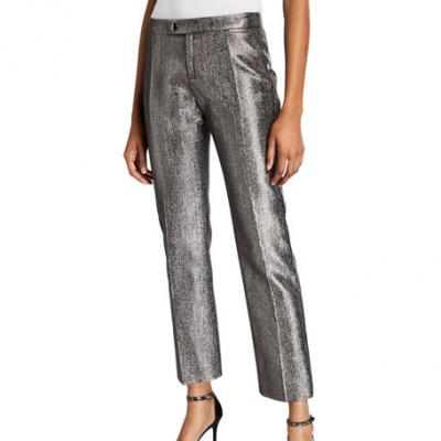 Chloe Metallic Straight-Leg Pants
