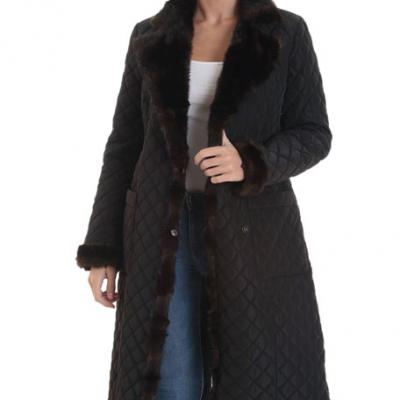 Badgley Mischka Faux-Mink Quilted Coat