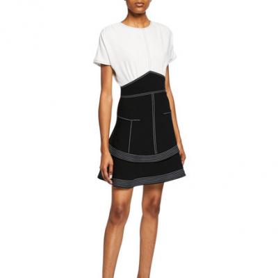 Derek Lam 10 Crosby Two-Tone Short-Sleeve Tiered Dress