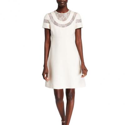 Valentino Short-Sleeve Lace-Inset Babydoll Dress