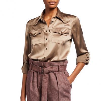 Brunello Cucinelli Long-Sleeve Snap-Button Silk Western Shirt