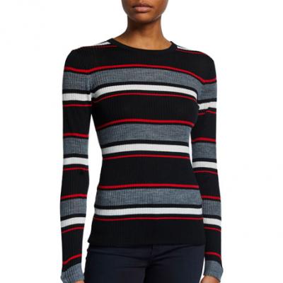 FRAME Panel Stripe Crewneck Long-Sleeve Top