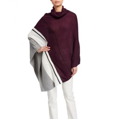 CALVIN KLEIN Asymmetric Poncho Sweater with Colorblock