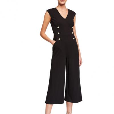 Karl Lagerfeld Paris Double-Breasted Cropped Jumpsuit