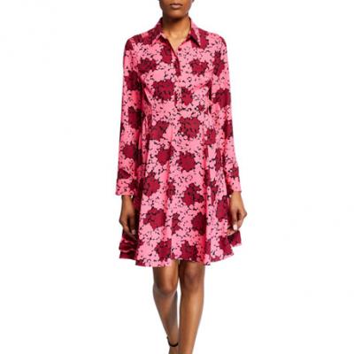 kate spade new york bubble dot long-sleeve smocked dress