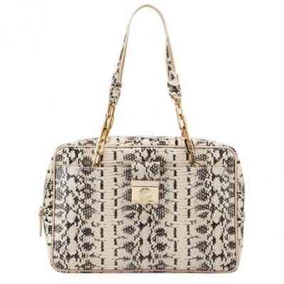 Versace Collection Snake-Embossed Leather Handbag, Black