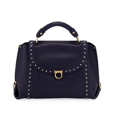 Salvatore Ferragamo Studded Calf Leather Top-Handle Bag