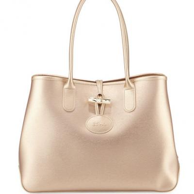 Longchamp Roseau Metallic Leather Shoulder Tote Bag