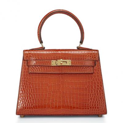 Hermès Kelly 20 Caiman Crocodile Top Handle Bag, Orange