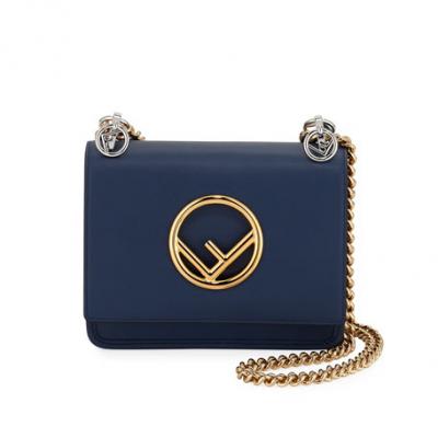 Fendi Kan Medium Leather Shoulder Bag, Blue