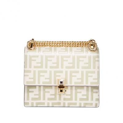 Fendi KAN I FF Logo Embossed Leather Shoulder Bag