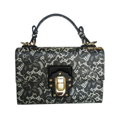 Dolce & Gabbana Lucia Floral Lace-Print Leather Top-Handle Bag