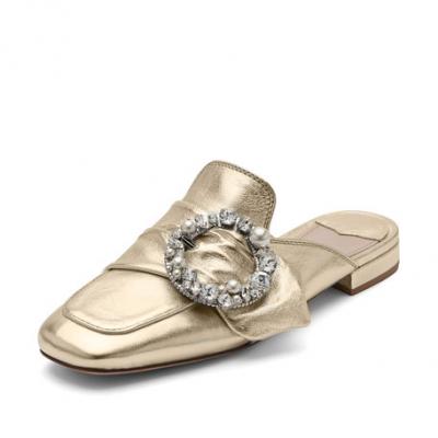 Miu Miu Pearly-Buckle Leather Mule, Gold