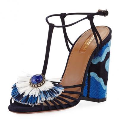 Aquazzura Samba Raffia T-Strap 105mm Sandal, Blue