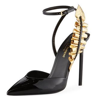 Saint Laurent Patent Metallic-Ruffle 110mm Pump