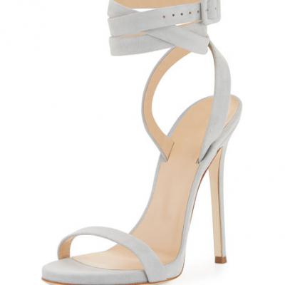Giuseppe Zanotti for Jennifer Lopez Alien Suede Ankle-Wrap 120mm Sandal, Gray