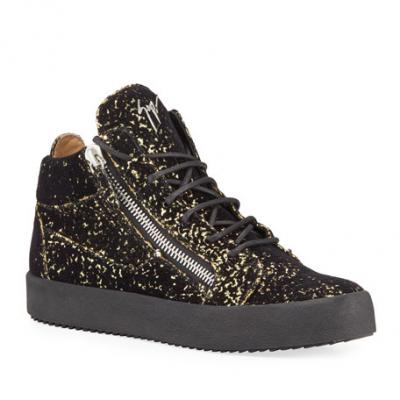 Giuseppe Zanotti Glitter Velvet High-Top Zipper Sneakers