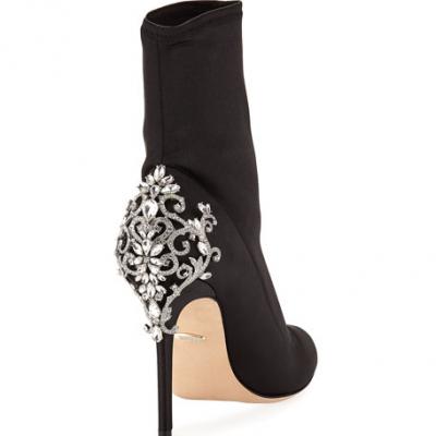 Badgley Mischka Meg Satin Booties With Embellished Heel