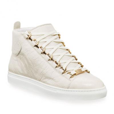 Balenciaga High-Top Calf Leather Sneakers, White