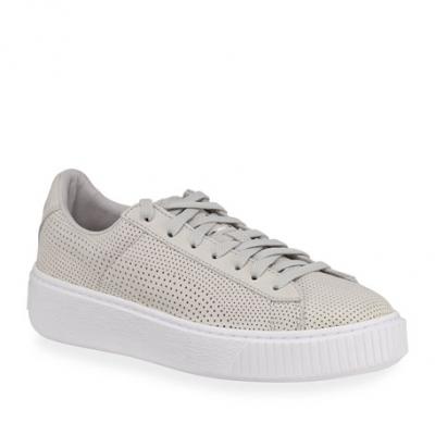 Puma Basket Low-Top Perforated Leather Platform Sneakers