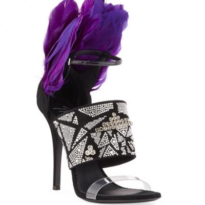 Giuseppe Zanotti Crystal Feather Cocktail Sandals