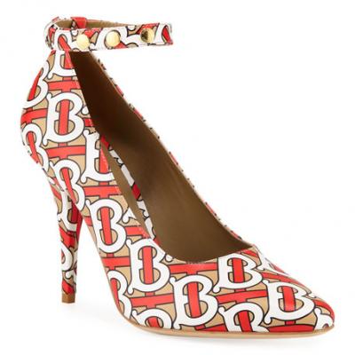 Burberry Triple Stud Monogram Leather Ankle Strap Pumps