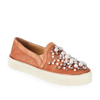 Stuart Weitzman Decor Suede Embellished Slip-On Sneakers