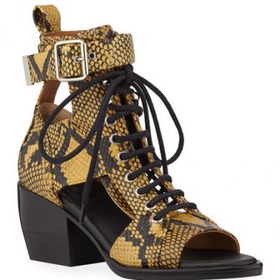 Chloe Snake-Print Leather Lace-Up Sandals