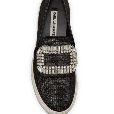 Karl Lagerfeld Paris Ermine Crystal Embellished Slip-On Sneakers