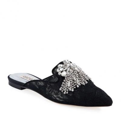 Badgley Mischka Farley Crystal-Embellished Lace Mules