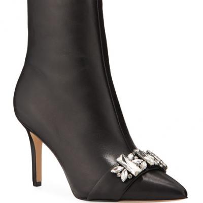 Karl Lagerfeld Paris Rika Embellished Metallic Leather Zip Booties