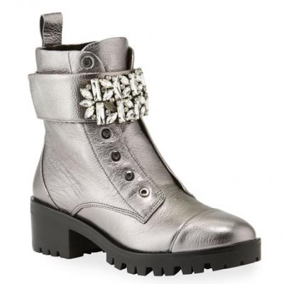 Karl Lagerfeld Paris Pippa Metallic Combat Zip Lug Boots