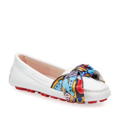 Love Moschino Leather Drivers w/ Logo Silk Scarf Bow