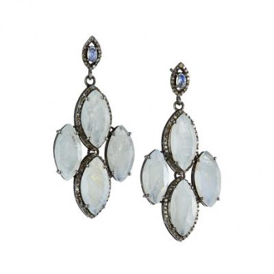 Bavna Rainbow Moonstone Multi-Marquise Earrings w/ Diamonds