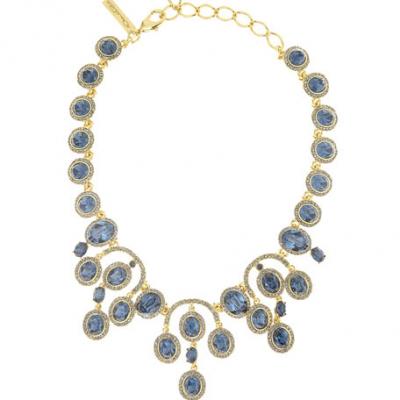 Oscar de la Renta Pavé Oval Crystal Necklace, Blue/Golden
