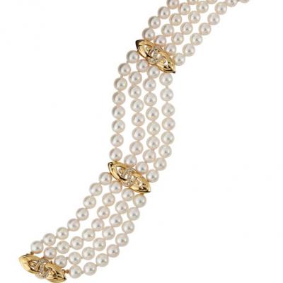 Belpearl Diamond-Station 4-Strand Akoya Pearl Bracelet