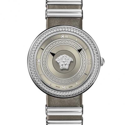 Versace 40mm V-Metal Icon Watch w/ Leather Strap, Steel
