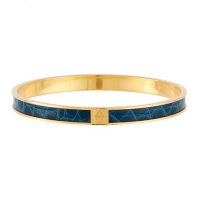 Hermès Estate Thin Kawaii Crocodile Bangle, Blue/Gold