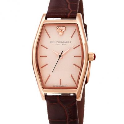 Bruno Magli Chiara Oval Watch w/ Croco Strap, Brown/Rose
