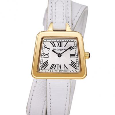 Bruno Magli 28mm Emma Trapezoid Double-Wrap Watch, White/Gold