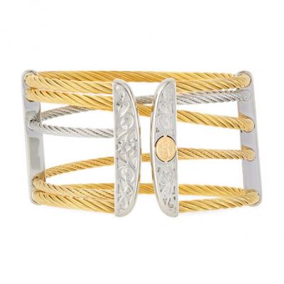 Alor Overlapping Steel Cable Cuff, Gray/Gold