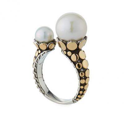 John Hardy Dot Double-Pearl Ring w/ 18k Gold, Size 7