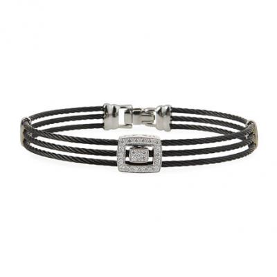 Alor 18k Rectangular Diamond & 3-Row Cable Bangle, Black